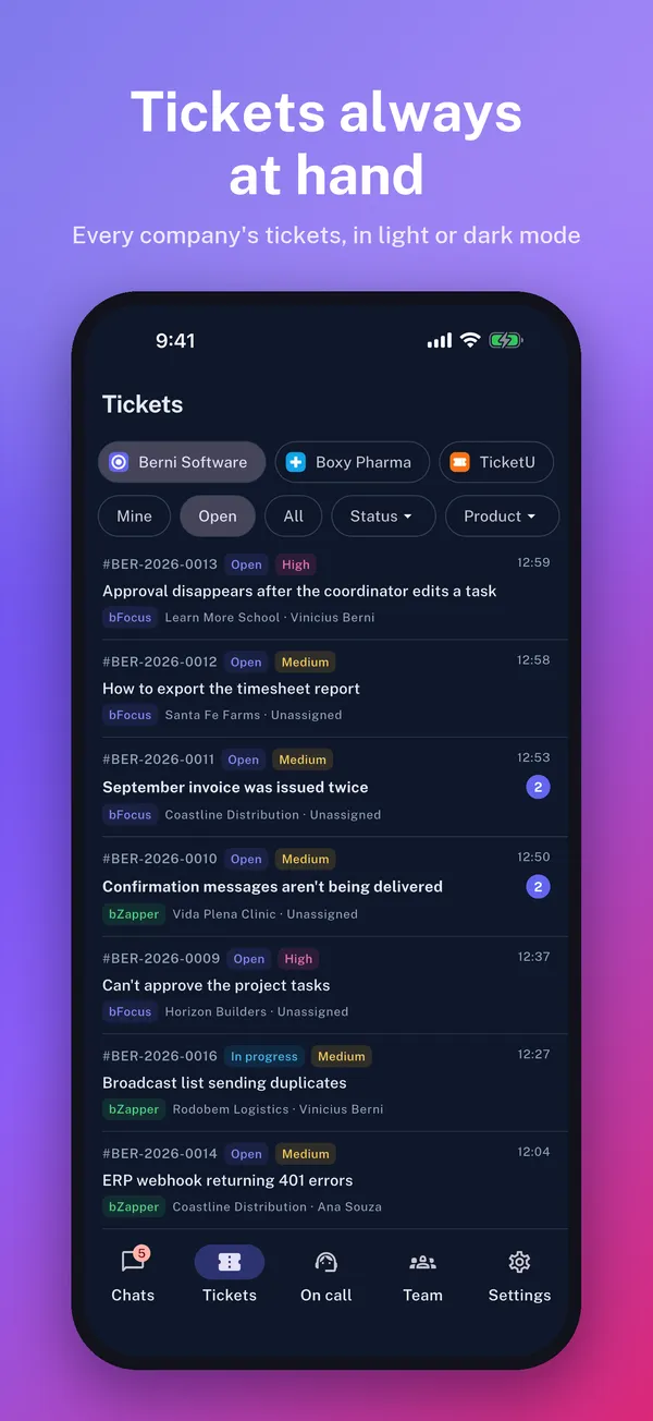 Tickets filtered by company and product