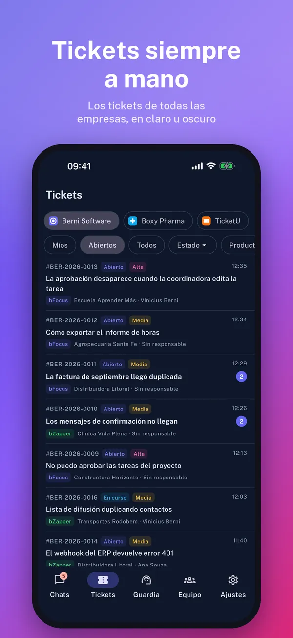 Tickets filtrados por empresa y producto