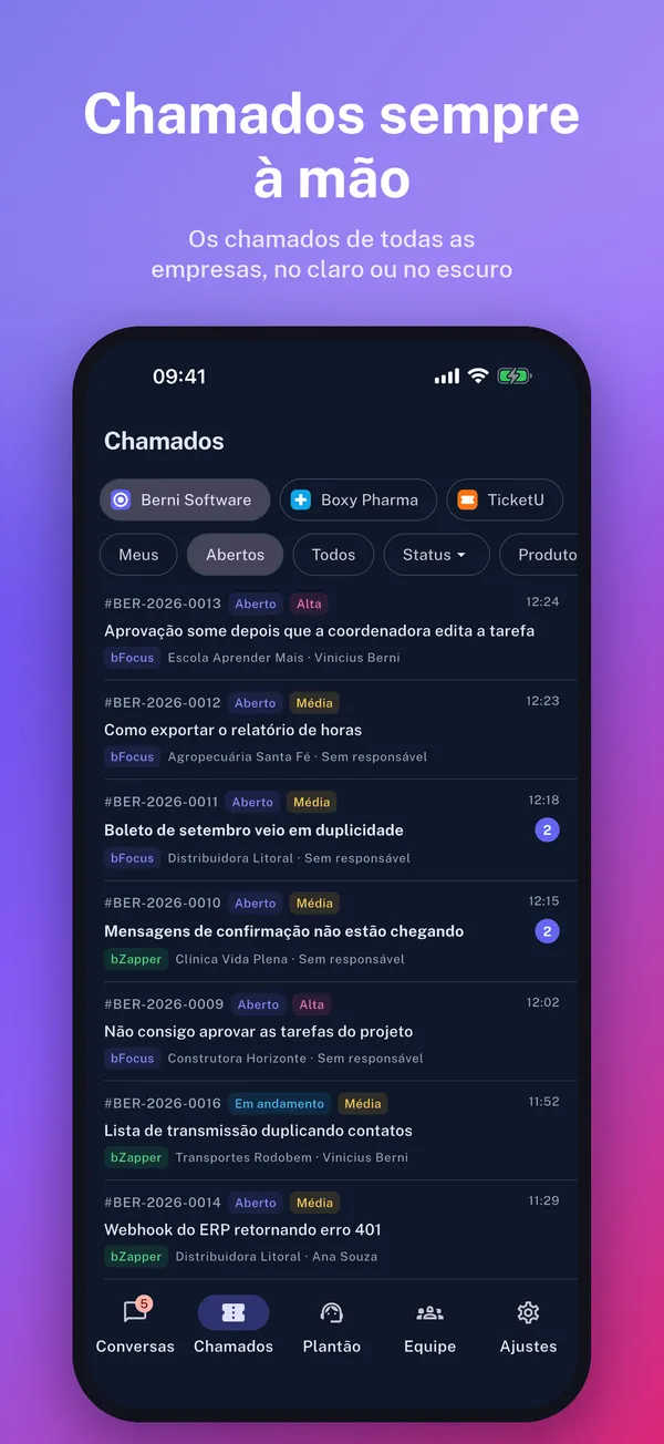 Chamados filtrados por empresa e produto